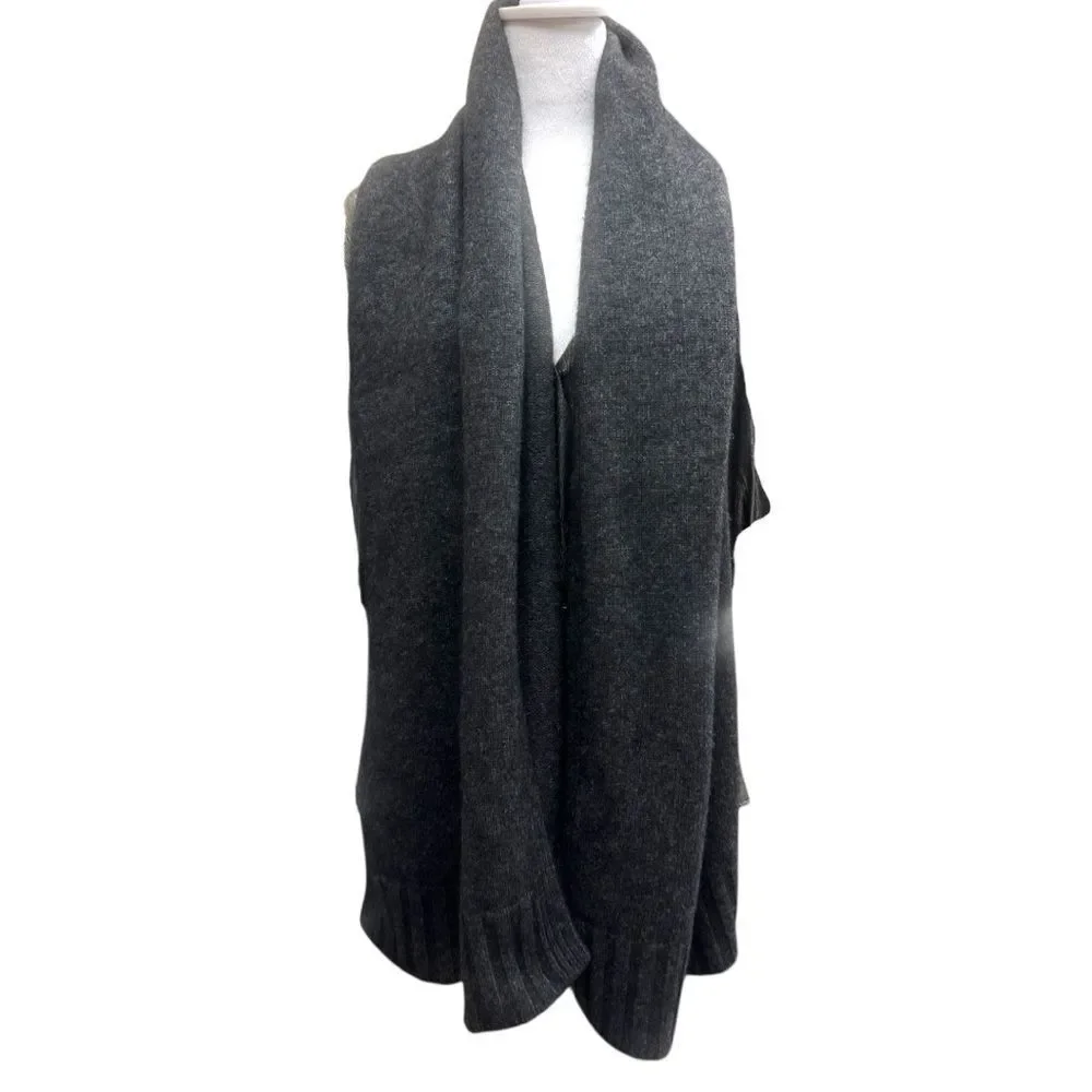 Céline Charcoal Gray Wool & Yak Blend Wrap Shawl Scarf with Ribbed Edges Auth
